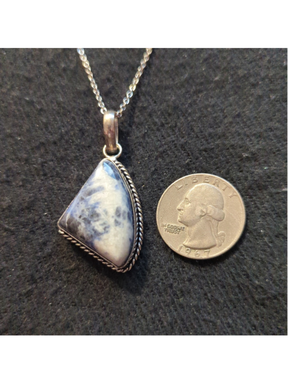 Silver Plated Blue and White Sodalite Gemstone Pendant Statement Necklace - Picture 4 of 4